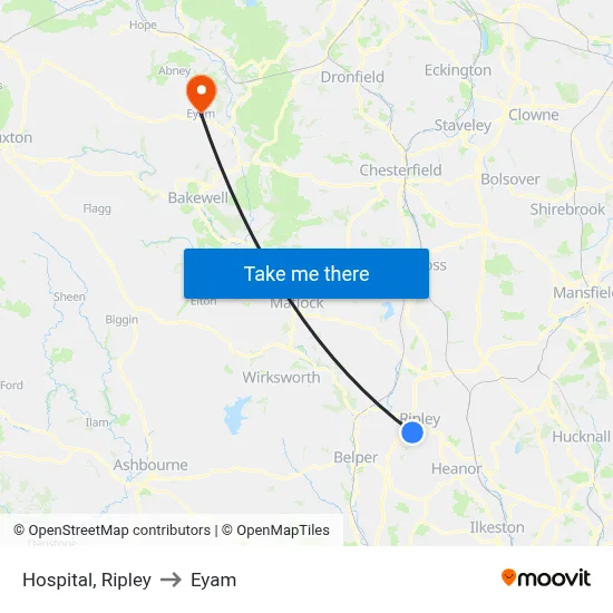 Hospital, Ripley to Eyam map