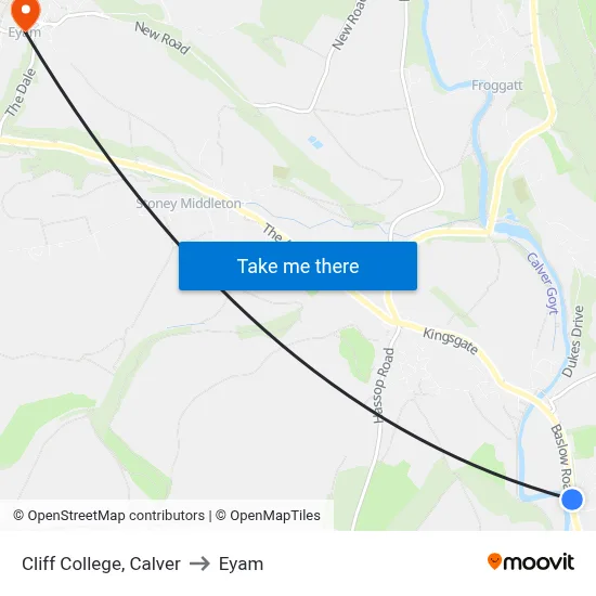 Cliff College, Calver to Eyam map