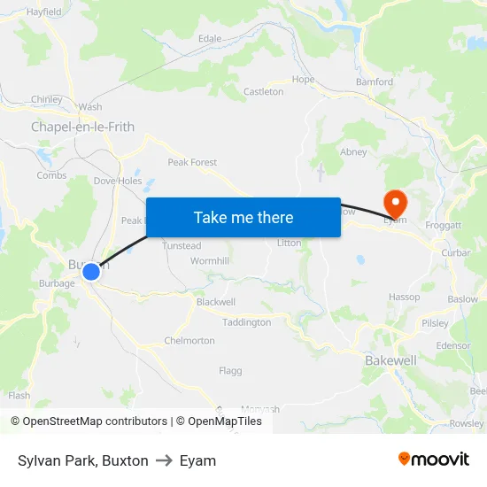 Sylvan Park, Buxton to Eyam map