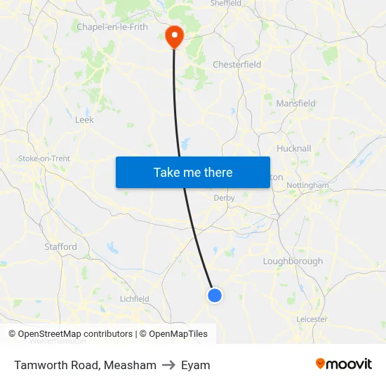 Tamworth Road, Measham to Eyam map