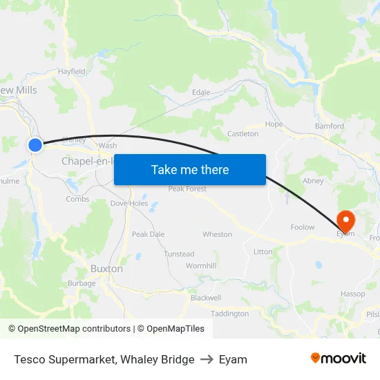 Tesco Supermarket, Whaley Bridge to Eyam map