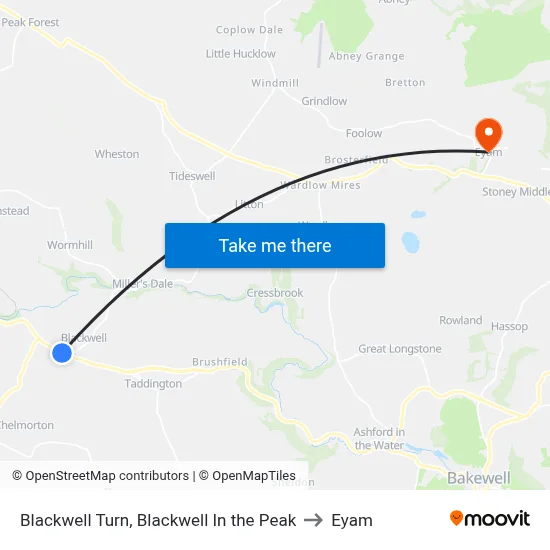 Blackwell Turn, Blackwell In the Peak to Eyam map