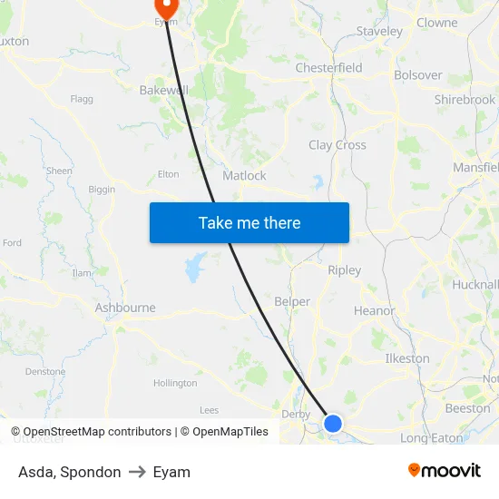 Asda, Spondon to Eyam map
