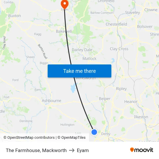 The Farmhouse, Mackworth to Eyam map
