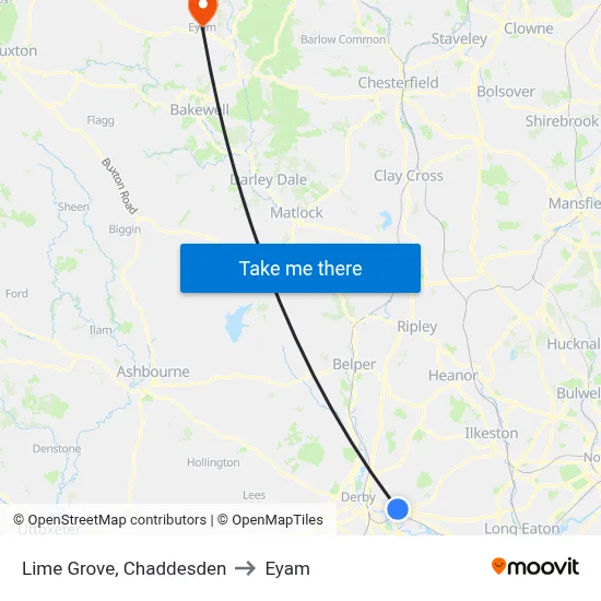 Lime Grove, Chaddesden to Eyam map