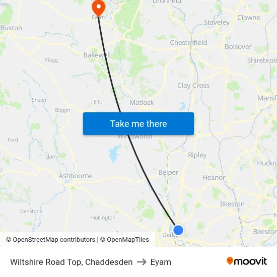 Wiltshire Road Top, Chaddesden to Eyam map