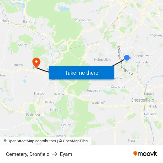 Cemetery, Dronfield to Eyam map