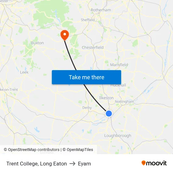 Trent College, Long Eaton to Eyam map