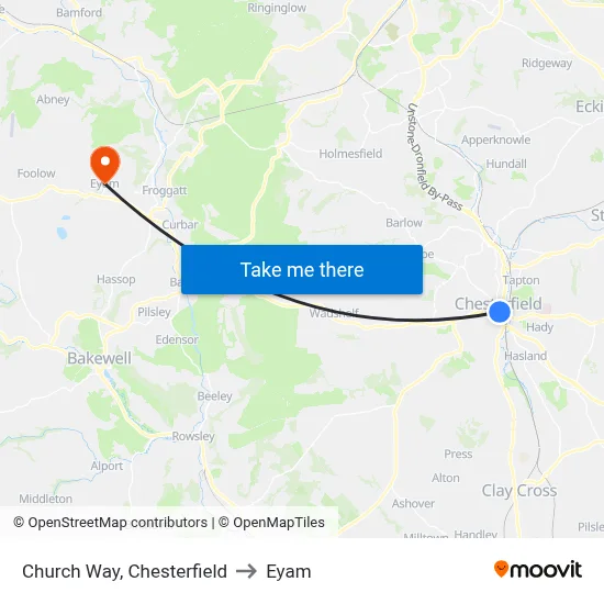 Church Way, Chesterfield to Eyam map