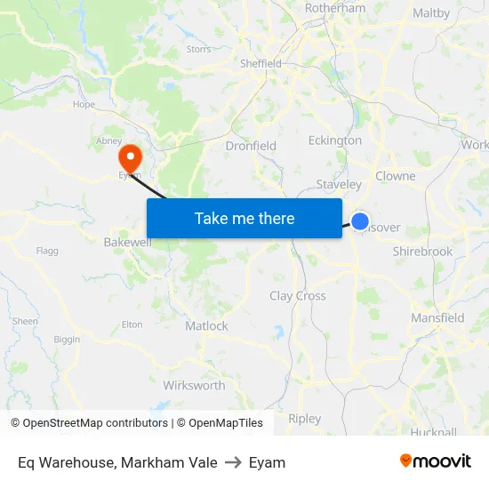 Eq Warehouse, Markham Vale to Eyam map