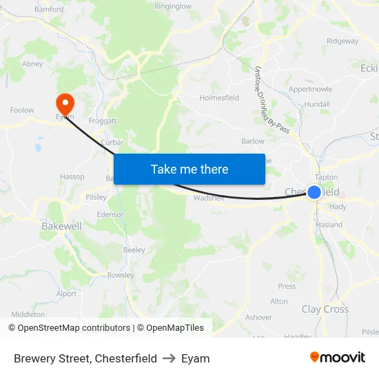 Brewery Street, Chesterfield to Eyam map
