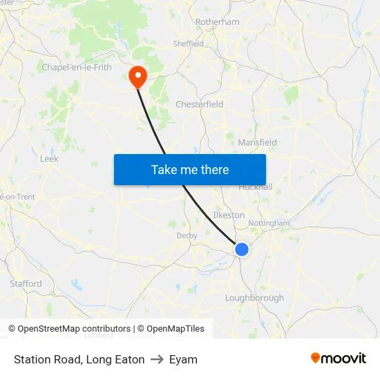 Station Road, Long Eaton to Eyam map