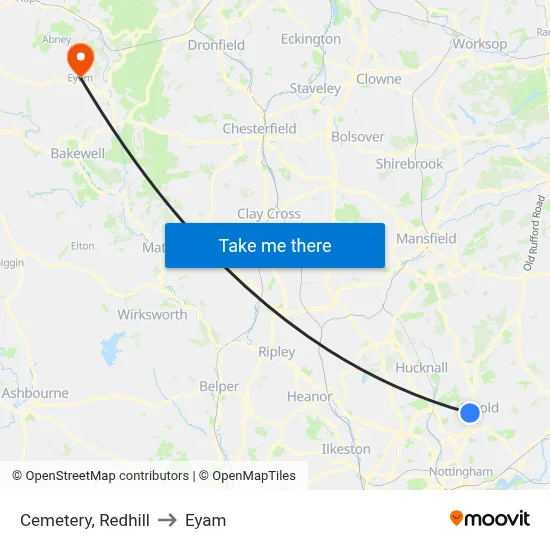 Cemetery, Redhill to Eyam map