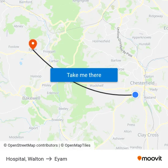Hospital, Walton to Eyam map