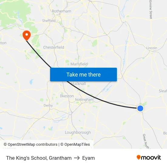 The King's School, Grantham to Eyam map