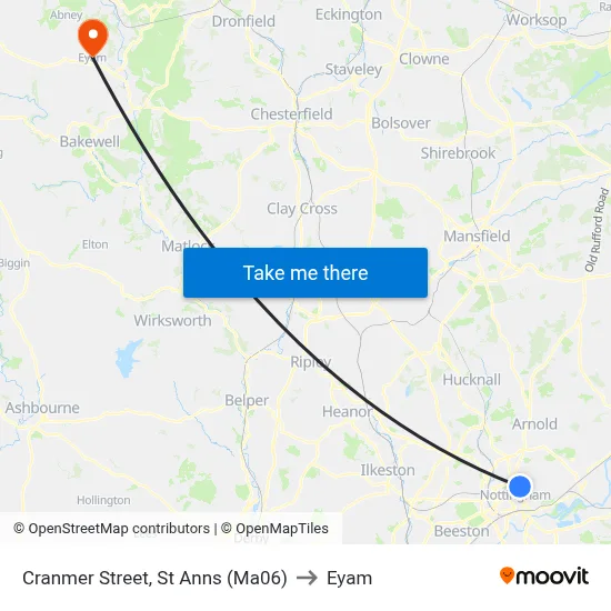 Cranmer Street, St Anns (Ma06) to Eyam map