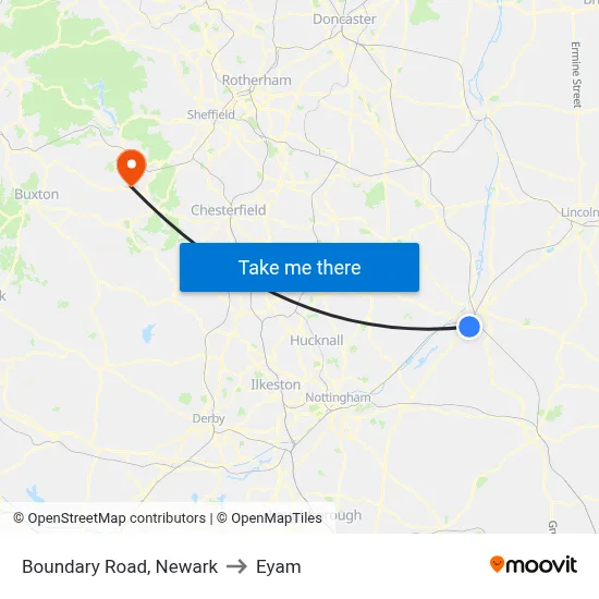 Boundary Road, Newark to Eyam map