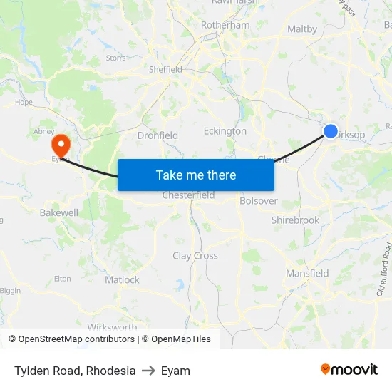 Tylden Road, Rhodesia to Eyam map