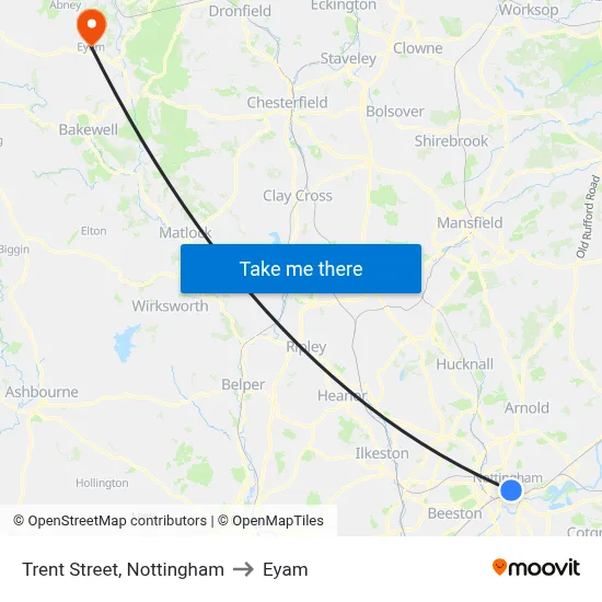 Trent Street, Nottingham to Eyam map