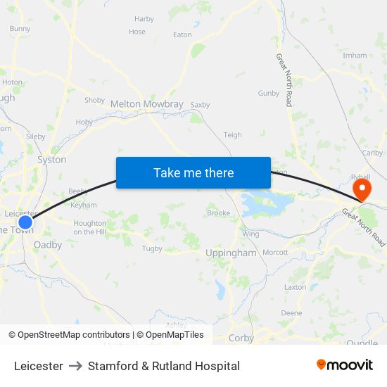 Leicester to Stamford & Rutland Hospital with public transportation