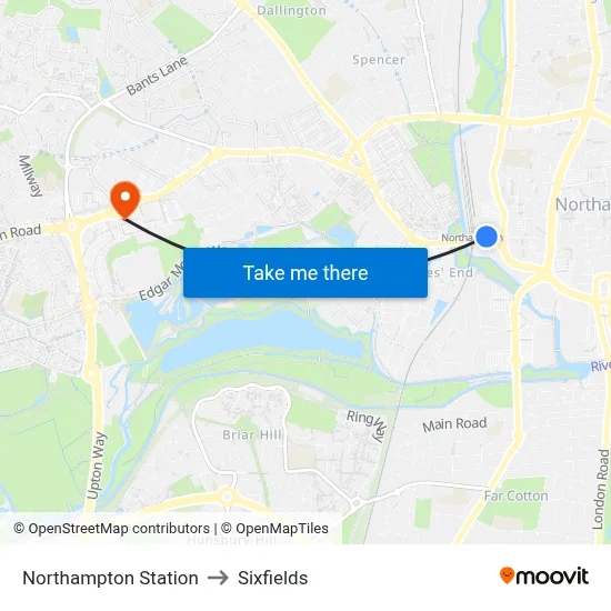 Northampton Station to Sixfields map