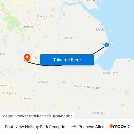 Southview Holiday Park Reception, Skegness to Princess Alice Court map