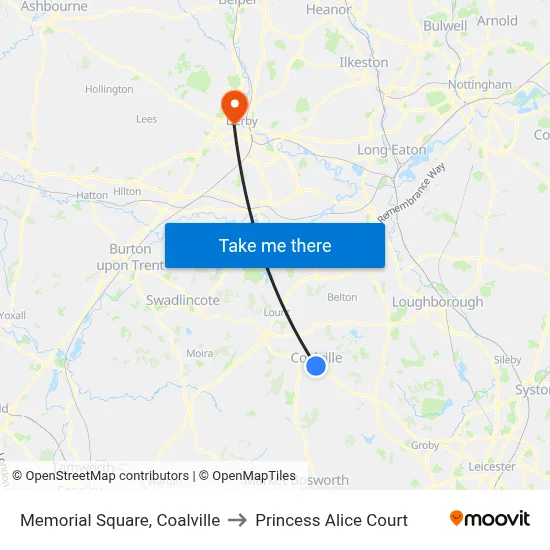 Memorial Square, Coalville to Princess Alice Court map
