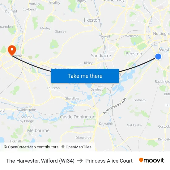 The Harvester, Wilford (Wi34) to Princess Alice Court map
