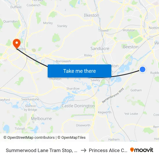 Summerwood Lane Tram Stop, Clifton to Princess Alice Court map