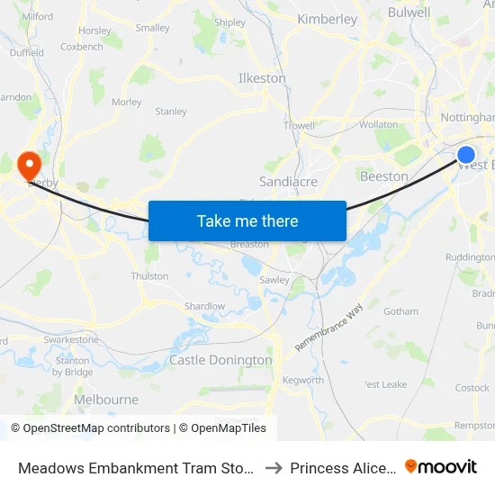Meadows Embankment Tram Stop, Meadows to Princess Alice Court map
