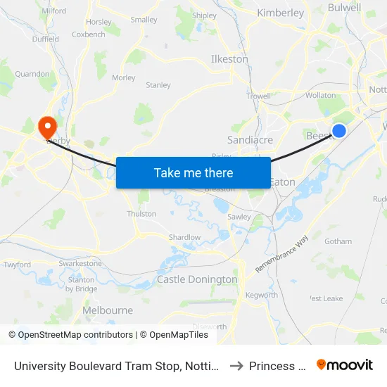 University Boulevard Tram Stop, Nottingham University Main Campus to Princess Alice Court map