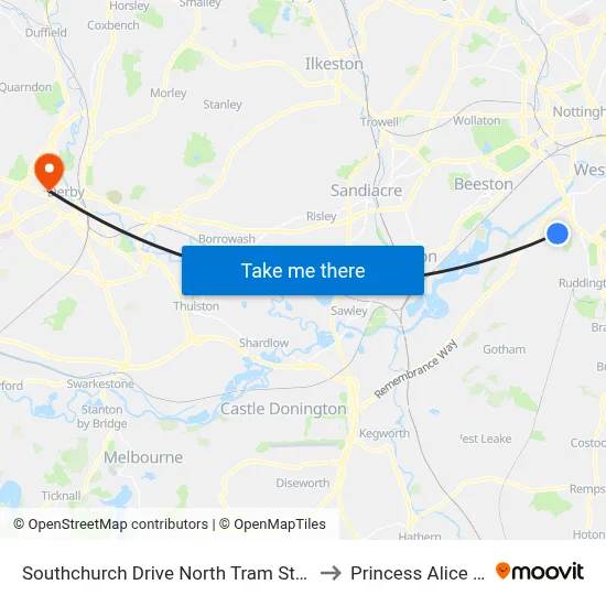 Southchurch Drive North Tram Stop, Clifton to Princess Alice Court map