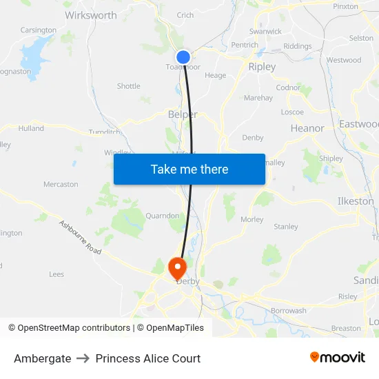 Ambergate to Princess Alice Court map