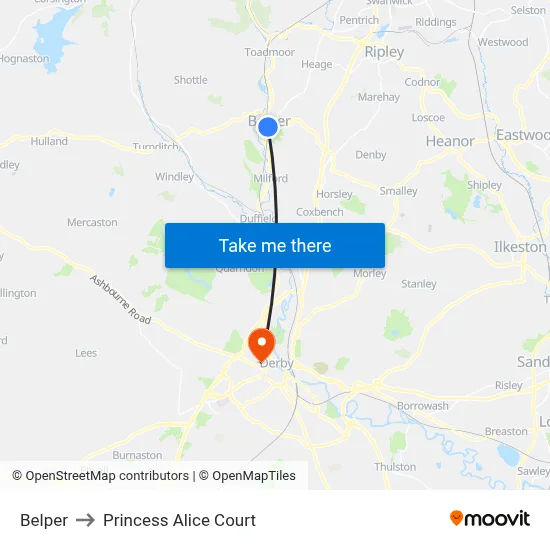 Belper to Princess Alice Court map