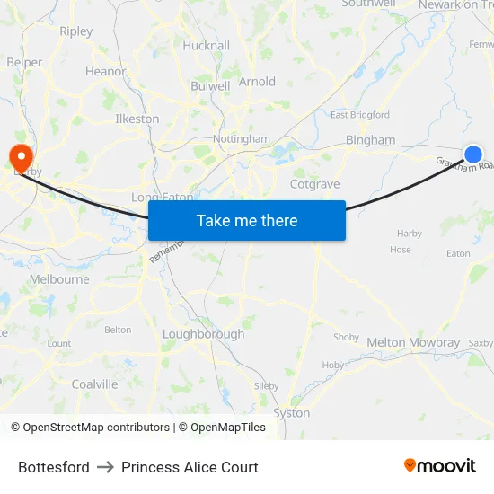Bottesford to Princess Alice Court map