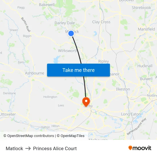 Matlock to Princess Alice Court map
