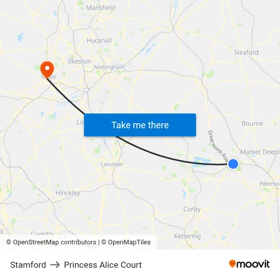 Stamford to Princess Alice Court map
