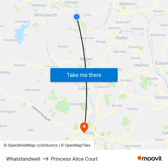 Whatstandwell to Princess Alice Court map