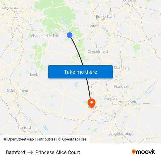 Bamford to Princess Alice Court map