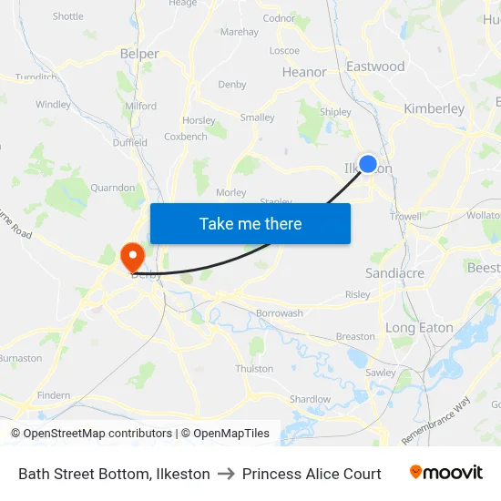 Bath Street Bottom, Ilkeston to Princess Alice Court map