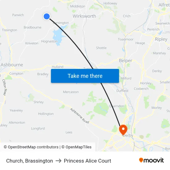 Church, Brassington to Princess Alice Court map