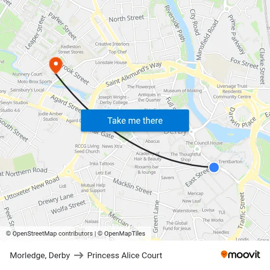 Morledge, Derby to Princess Alice Court map