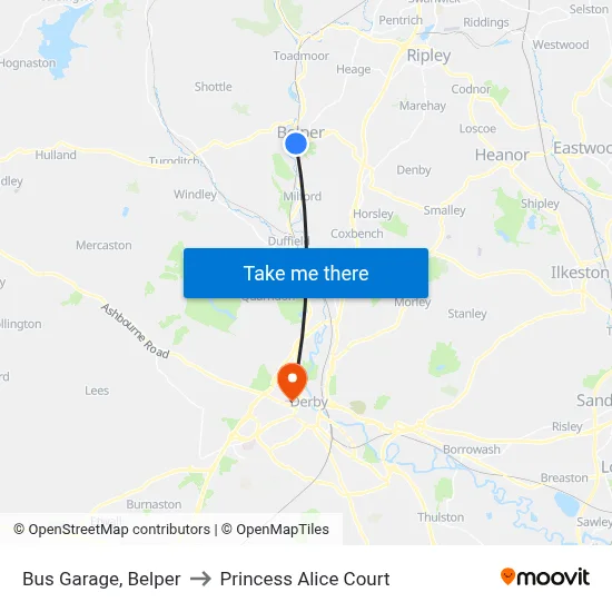 Bus Garage, Belper to Princess Alice Court map
