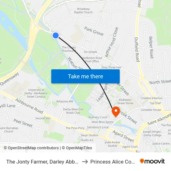 The Jonty Farmer, Darley Abbey to Princess Alice Court map