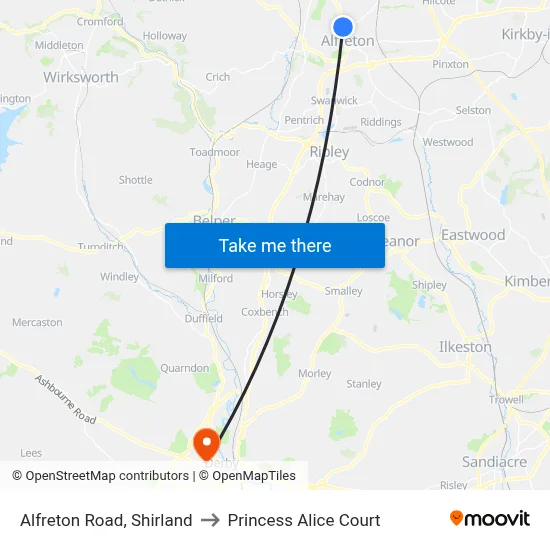 Alfreton Road, Shirland to Princess Alice Court map