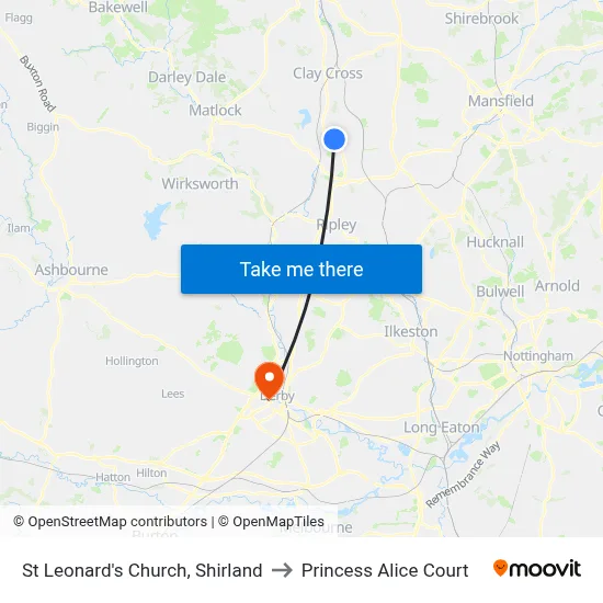 St Leonard's Church, Shirland to Princess Alice Court map