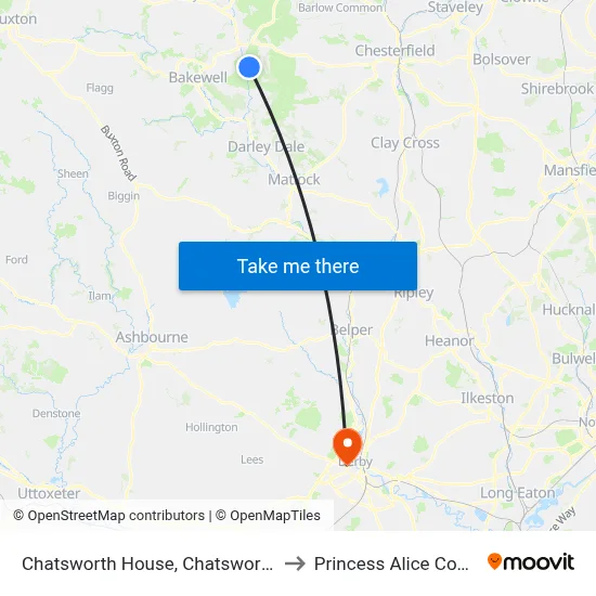 Chatsworth House, Chatsworth to Princess Alice Court map