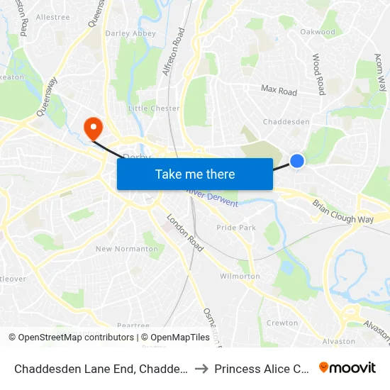 Chaddesden Lane End, Chaddesden to Princess Alice Court map