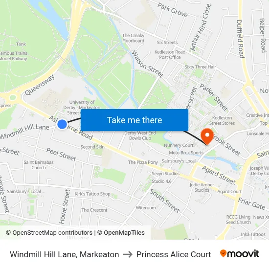 Windmill Hill Lane, Markeaton to Princess Alice Court map