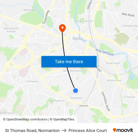 St Thomas Road, Normanton to Princess Alice Court map